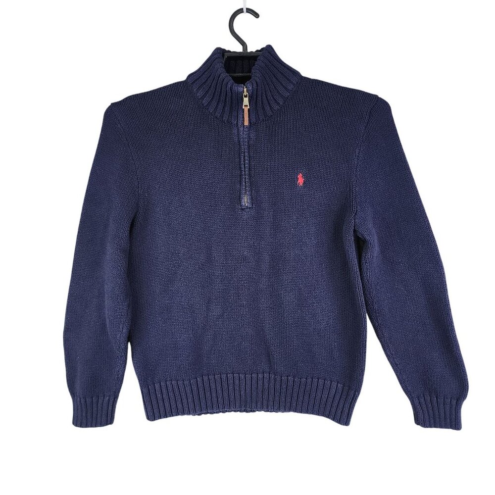 Mens Navy Blue Polo Ralph Lauren Sweater 1/4 Zip Long Sleeve Mock Neck Size L